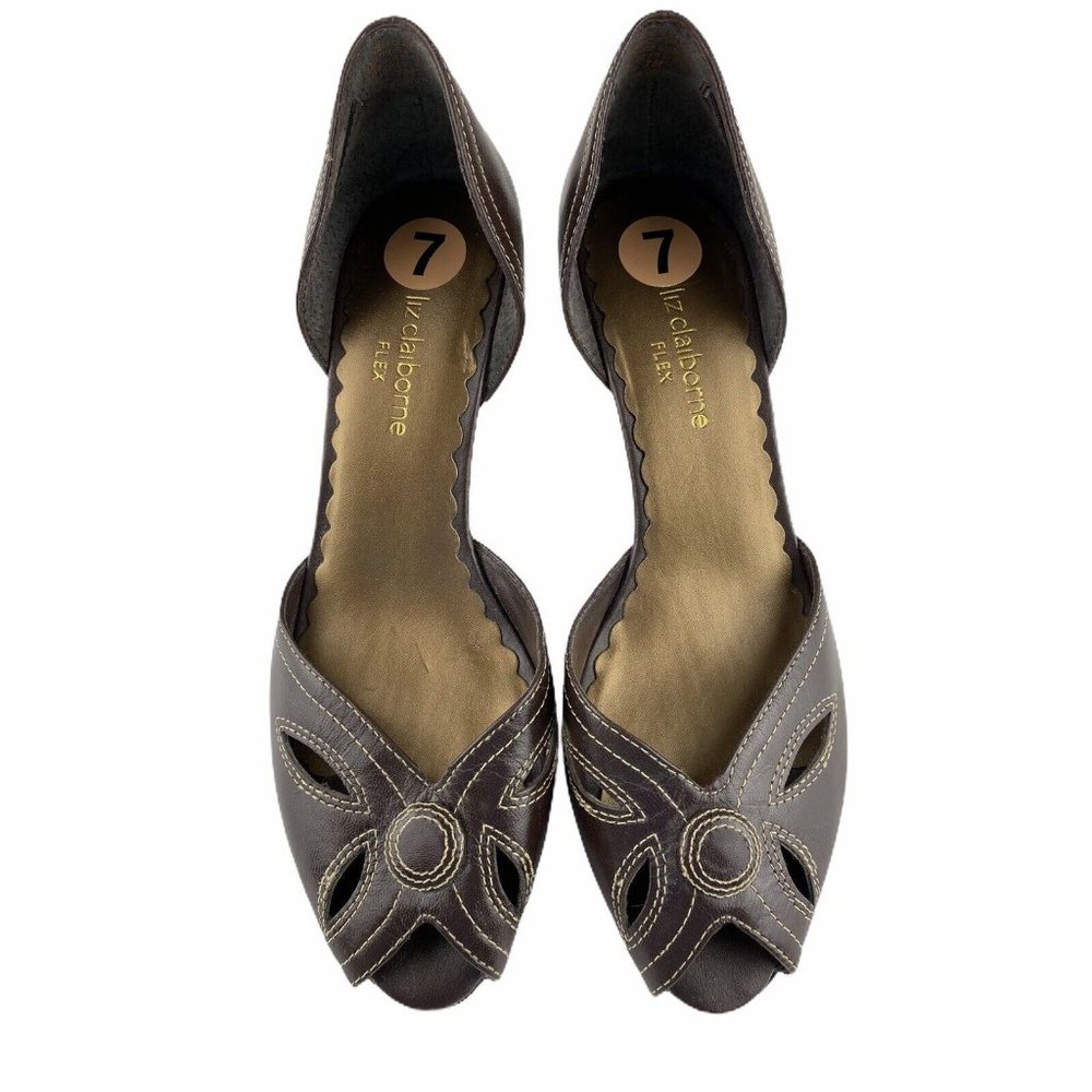 Liz Claiborne Flex Womens‎ Pumps Heels Peep Toe Cut Out Brown Size 7